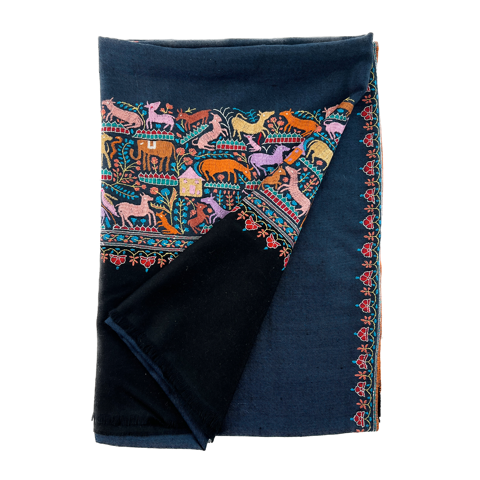 ANIMAL BORDER EMBROIDERED SHAWL