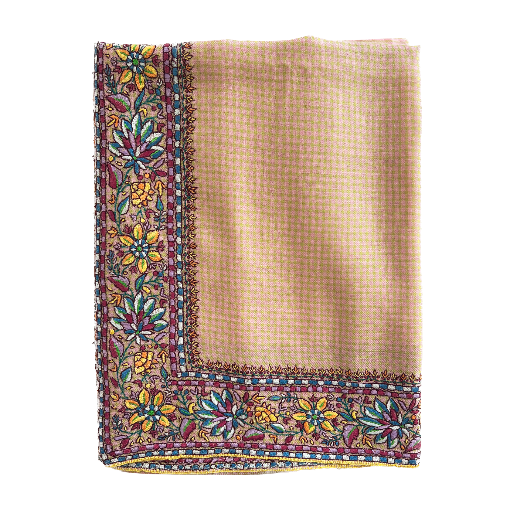 CHECK FLORAL INTRICATE BORDER SHAWL