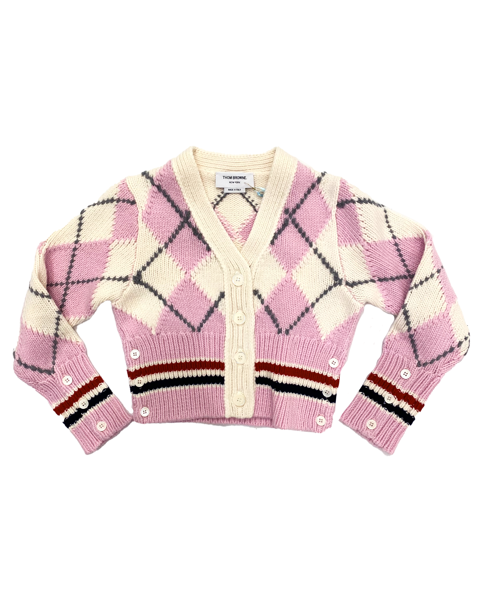 THOM BROWNE | MERINO WOOL ARGYLE CROP CARDIGAN