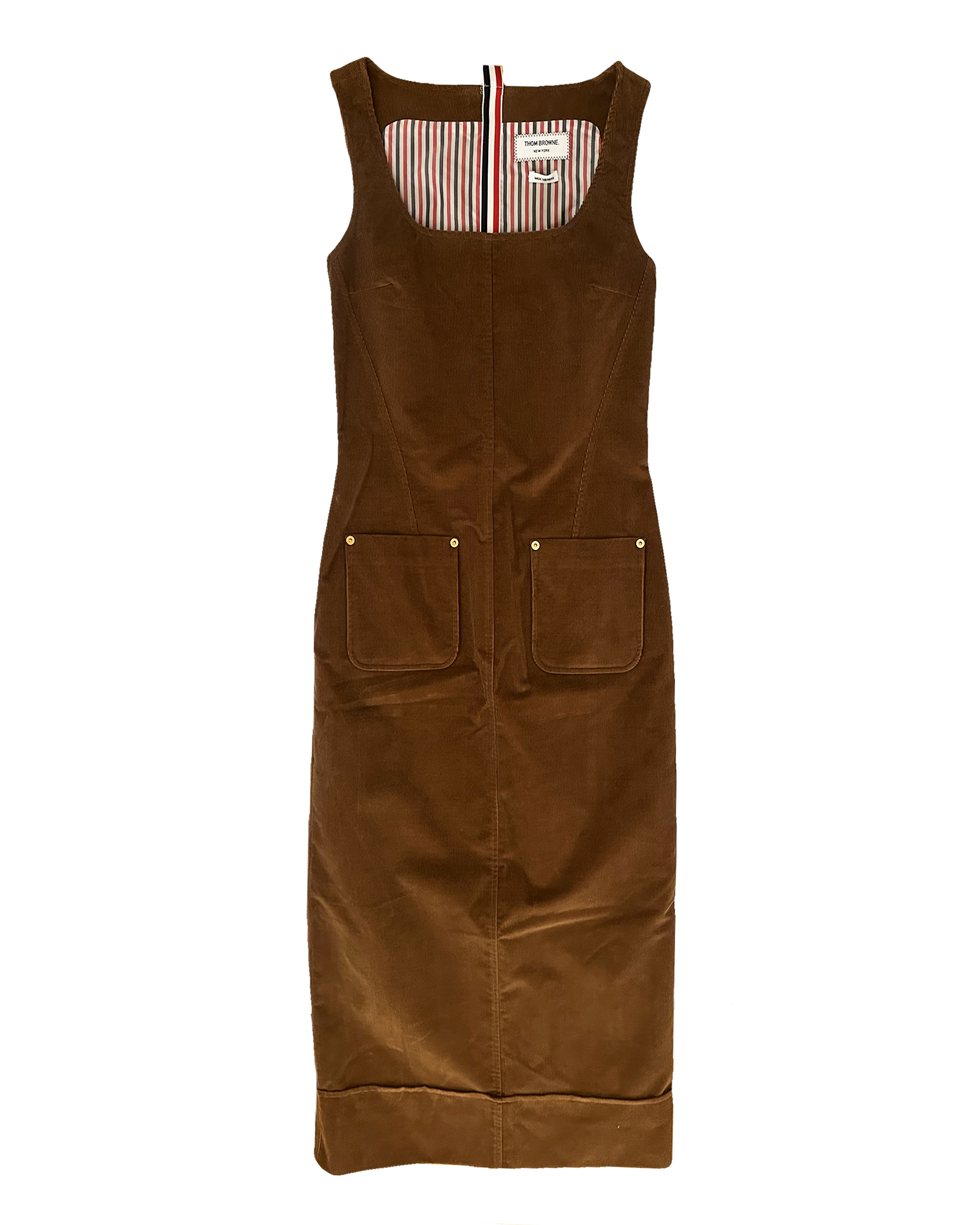 THOM BROWNE | SLEEVELESS COLUMN CORDUROY MIDI DRESS