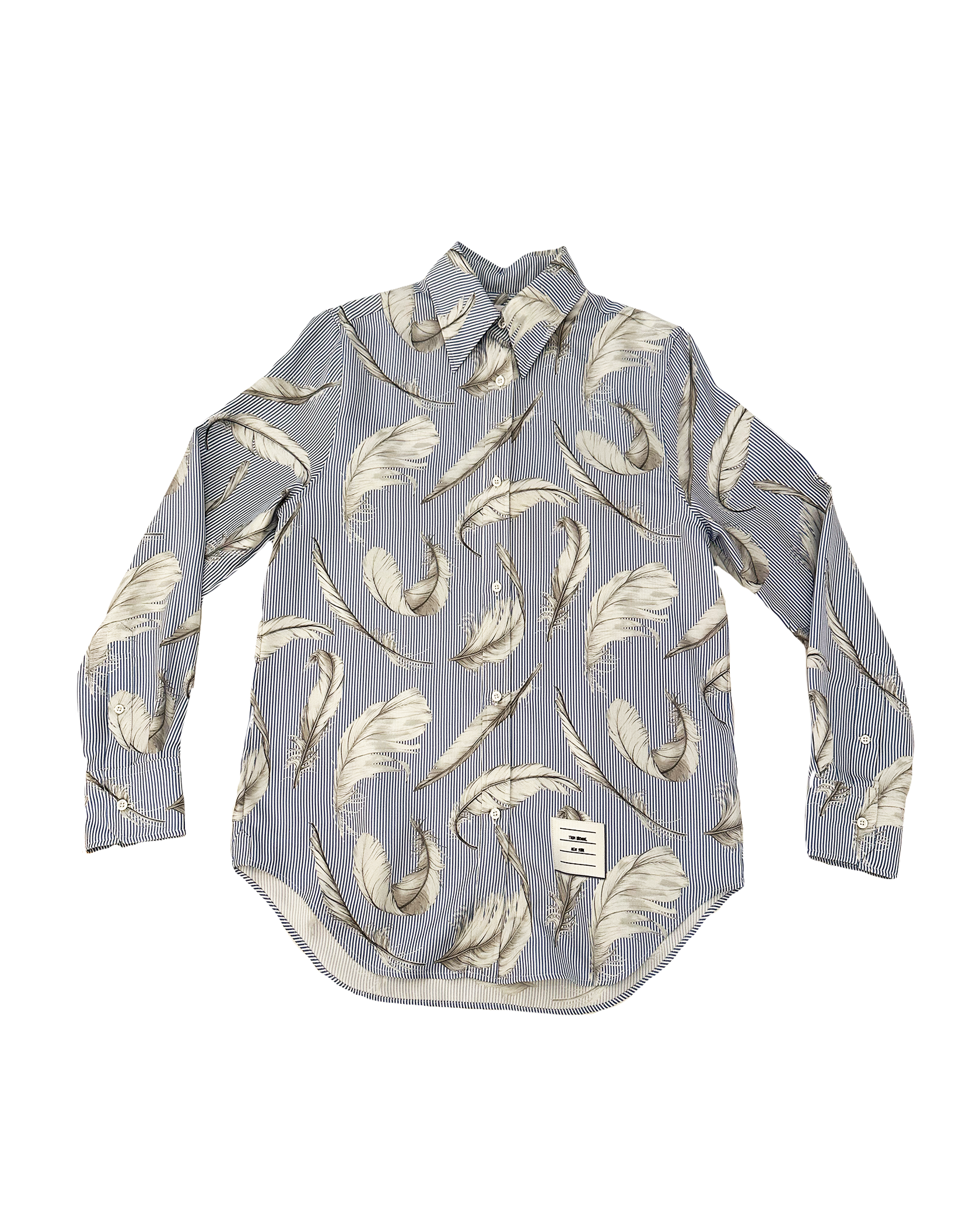 THOM BROWNE | LONG SLEEVE POINTED COLLAR FEATHER PRINTED BLOUSE