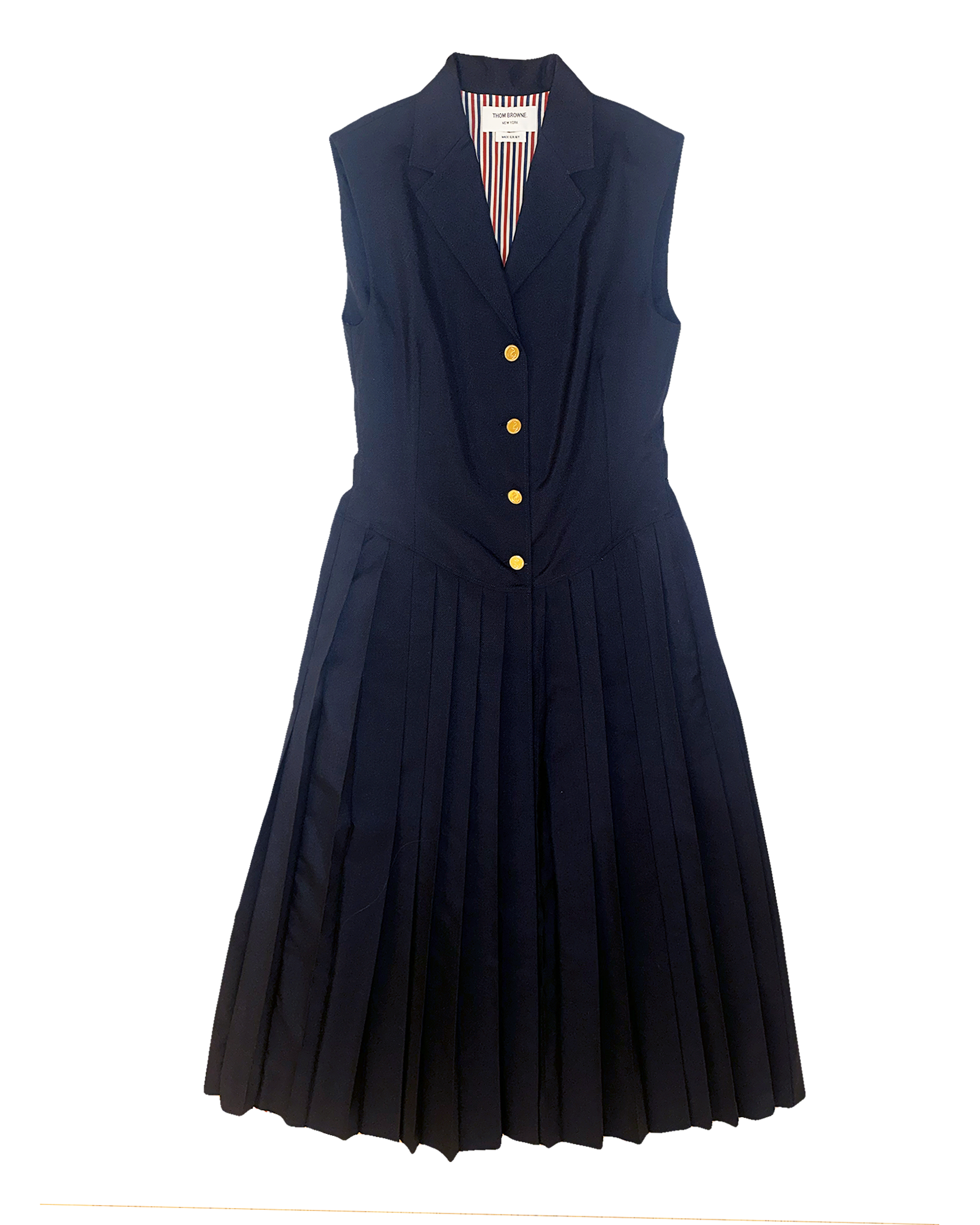 THOM BROWNE | SLEEVELESS LAPEL MIDI DRESS