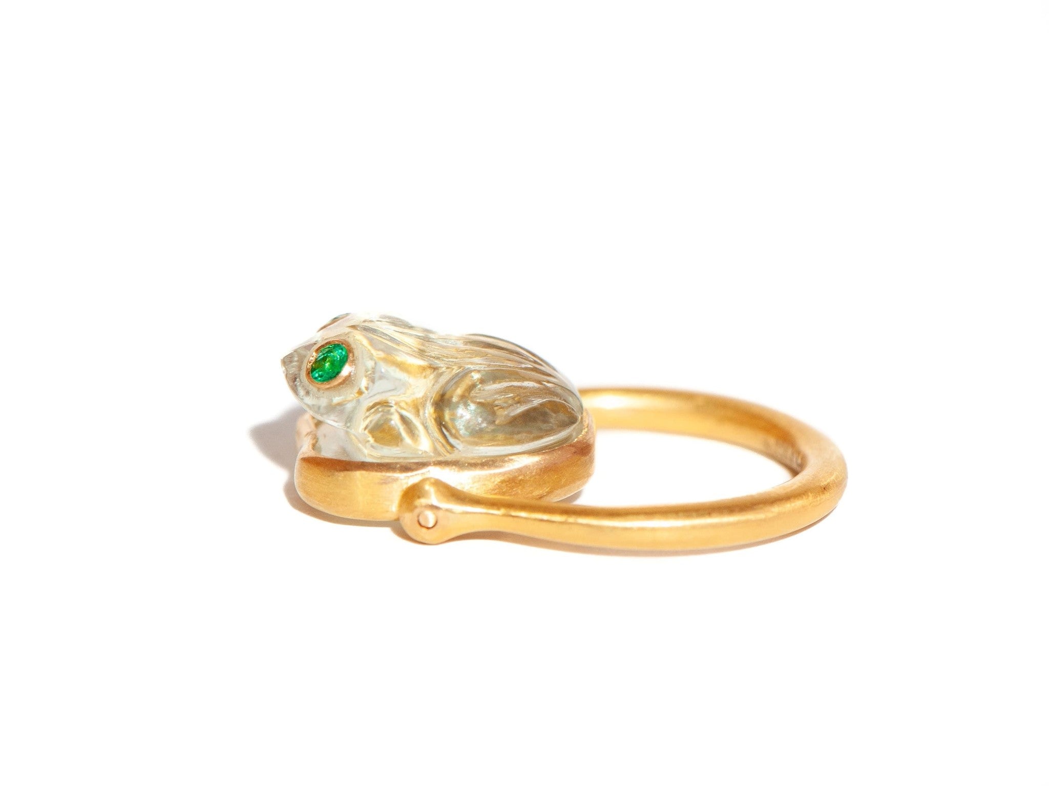 AQUAMARINE FROG RING WITH EMERALD EYES